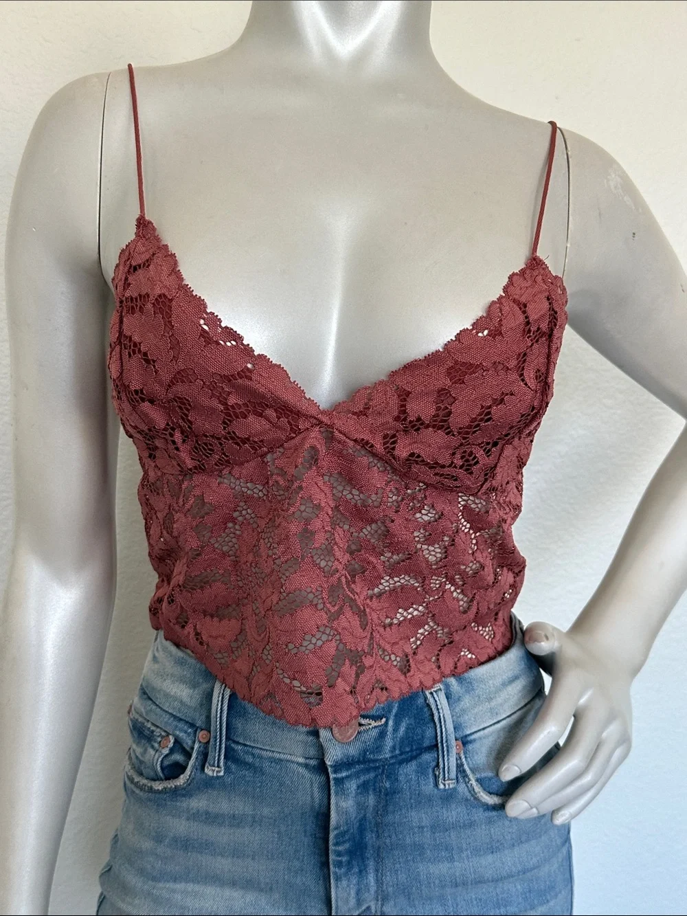 Intimately by Free People Lacey Lace Bra Cami in Dusty Rose